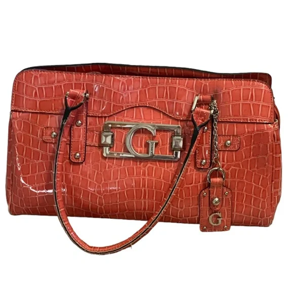 Guess Bags Guess Alligator Print Orange Coral Shoulder Bag